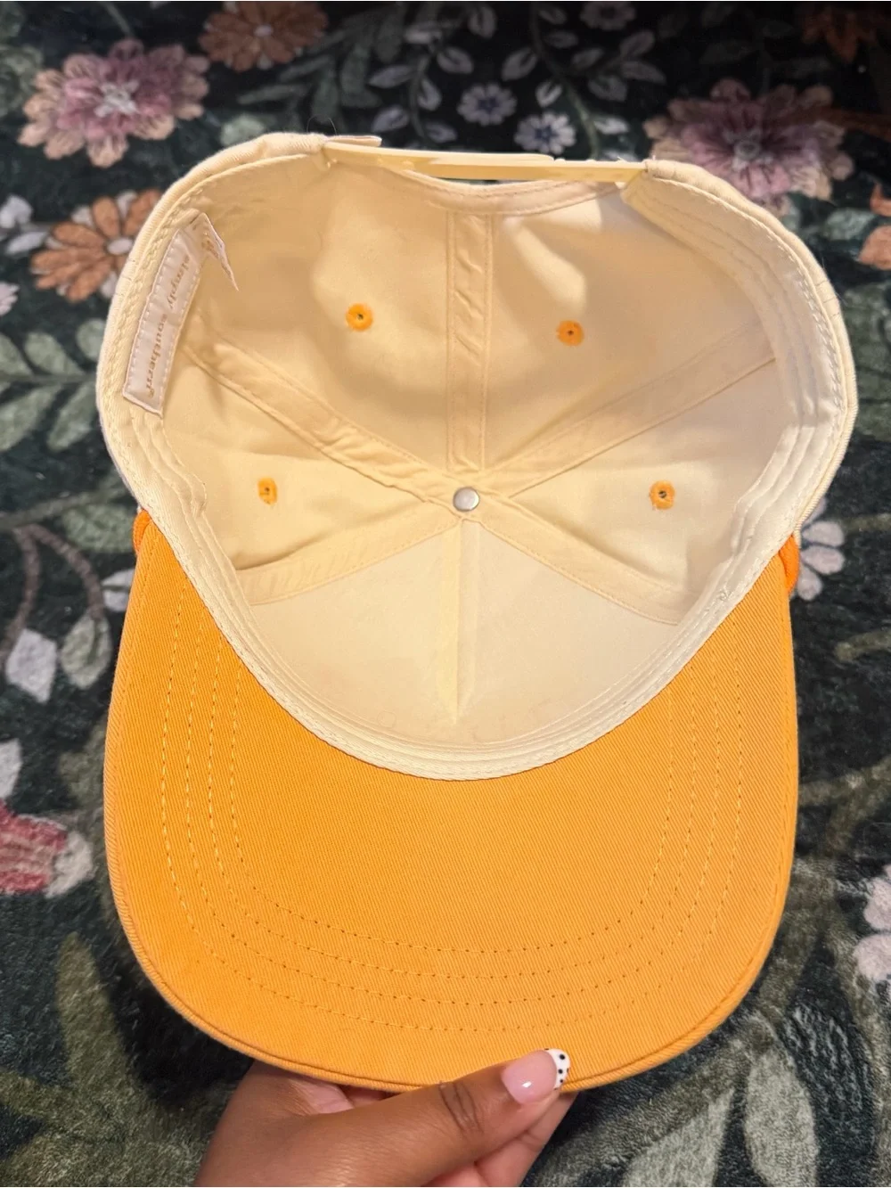 Good Energy Embroidered Cap in Cream & Orange